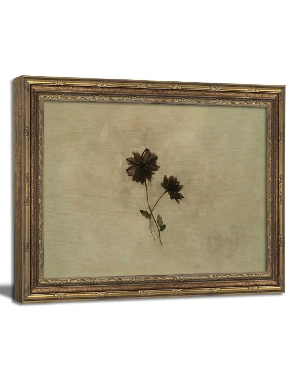 Vintage Gold Framed Floral Wall Art - Antique Botanical Decor for Living Room